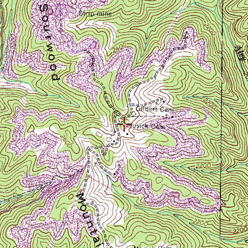 Topographic Map of Musick Cemetery, VA