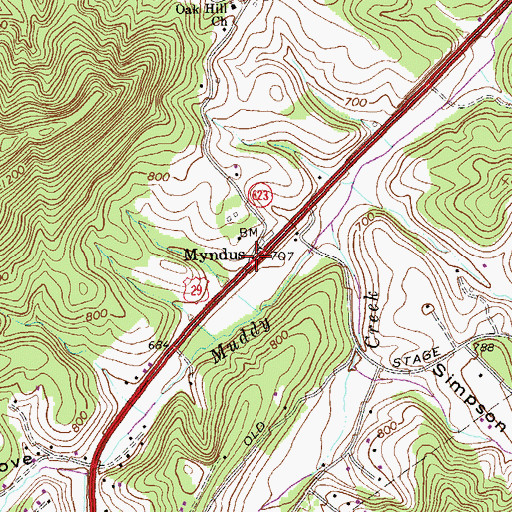 Topographic Map of Myndus, VA