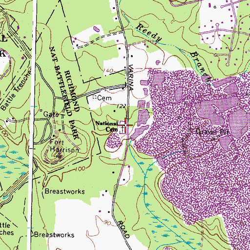 Topographic Map of Fort Harrison National Cemetery, VA