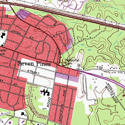Topographic Map of Seven Pines National Cemetery, VA