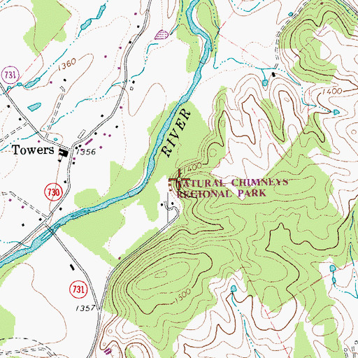 Topographic Map of Natural Chimneys, VA