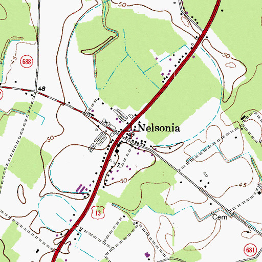 Topographic Map of Nelsonia, VA