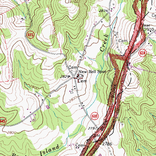 Topographic Map of New Bell Spur Church, VA