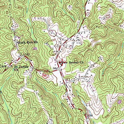 Topographic Map of New Bethel Church, VA