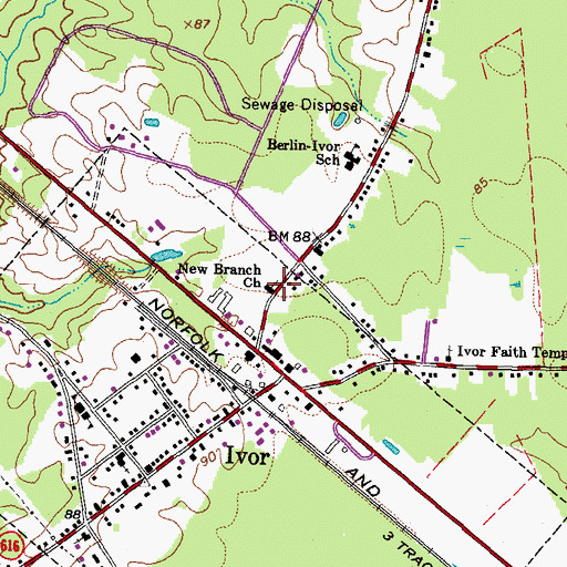 Topographic Map of New Branch Church, VA