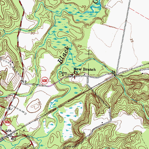 Topographic Map of New Branch Church, VA
