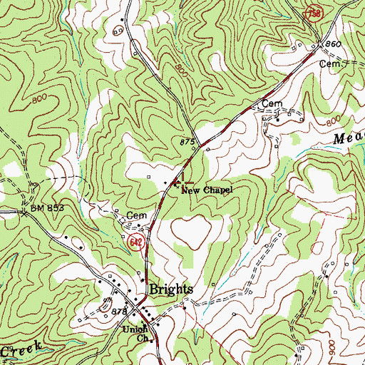 Topographic Map of New Chapel, VA