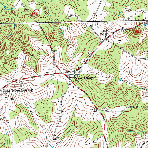 Topographic Map of New Chapel Church, VA