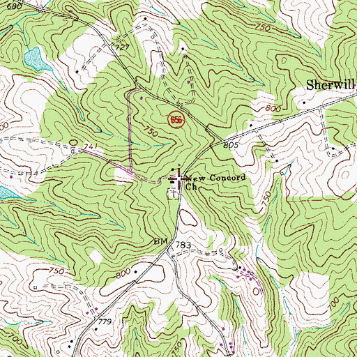Topographic Map of New Concord Church, VA