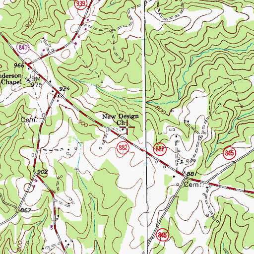 Topographic Map of New Design Church, VA