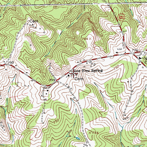 Topographic Map of New Free Spring Church, VA