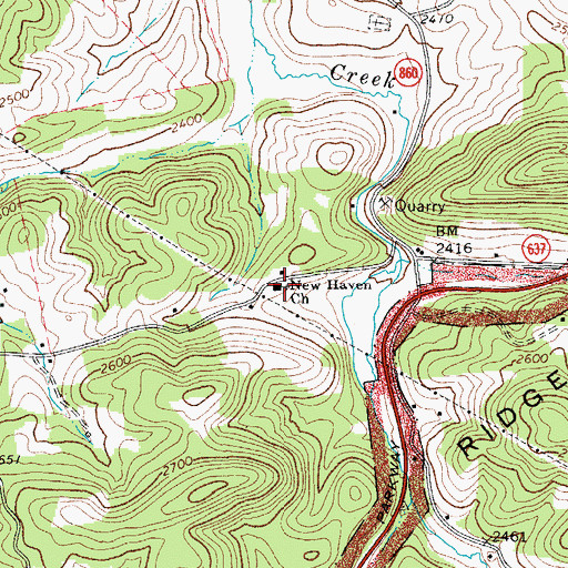 Topographic Map of New Haven Church, VA