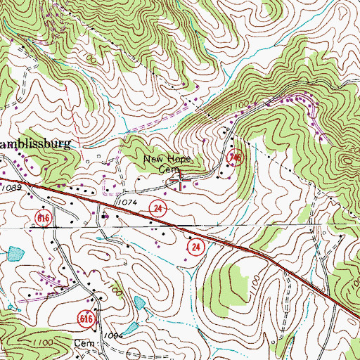 Topographic Map of New Hope Cemetery, VA