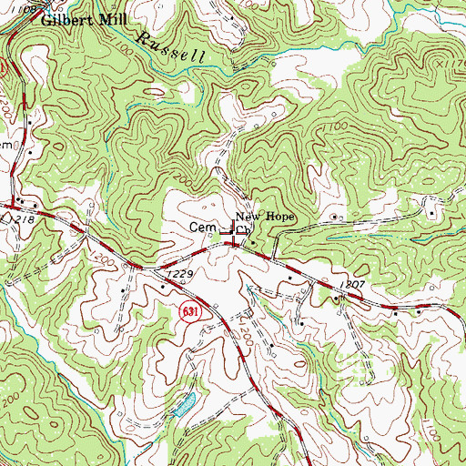 Topographic Map of New Hope Church, VA
