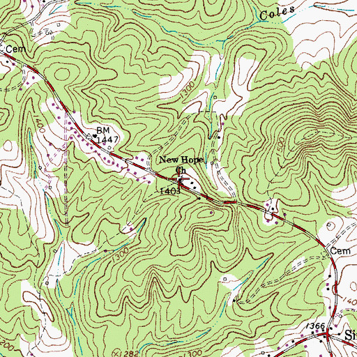 Topographic Map of New Hope Church, VA