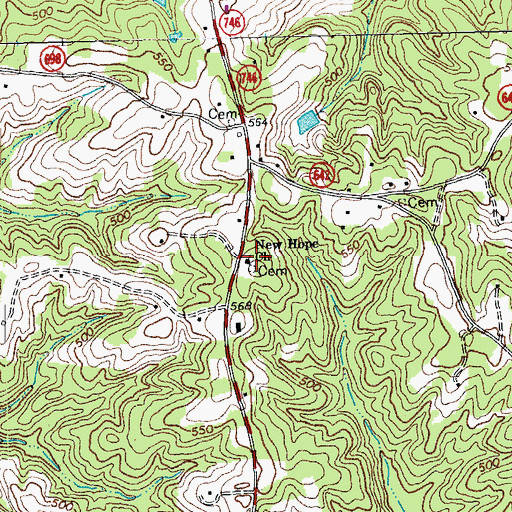 Topographic Map of New Hope Church, VA