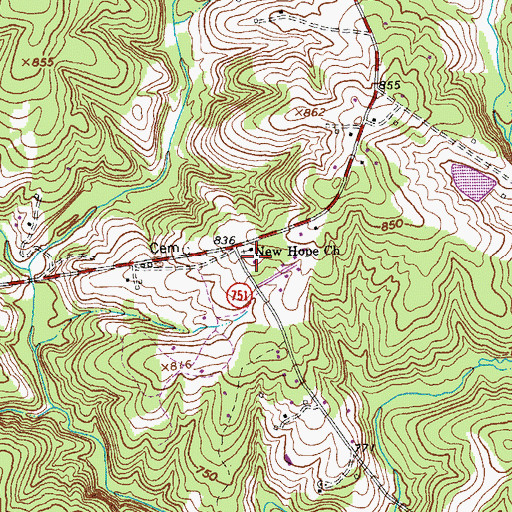 Topographic Map of New Hope Church, VA
