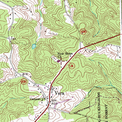Topographic Map of New Hope Baptist Church, VA
