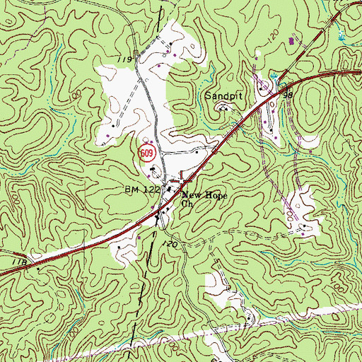 Topographic Map of New Hope Church, VA