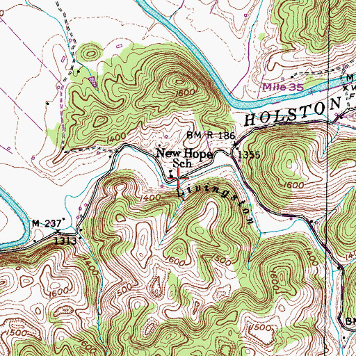 Topographic Map of New Hope School, VA