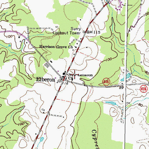 Topographic Map of New Lebannon Church, VA