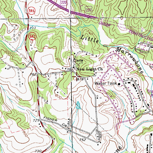 Topographic Map of New Light Church, VA
