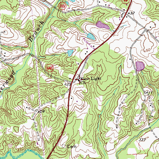 Topographic Map of New Light Church, VA