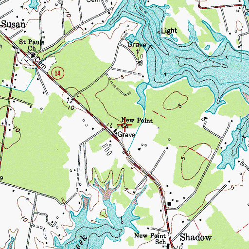 Topographic Map of New Point Church, VA