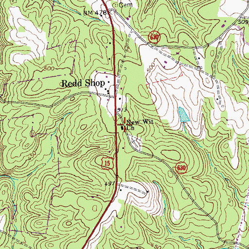 Topographic Map of New Wit Church, VA