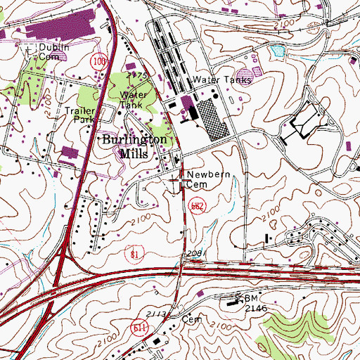 Topographic Map of Newbern Cemetery, VA