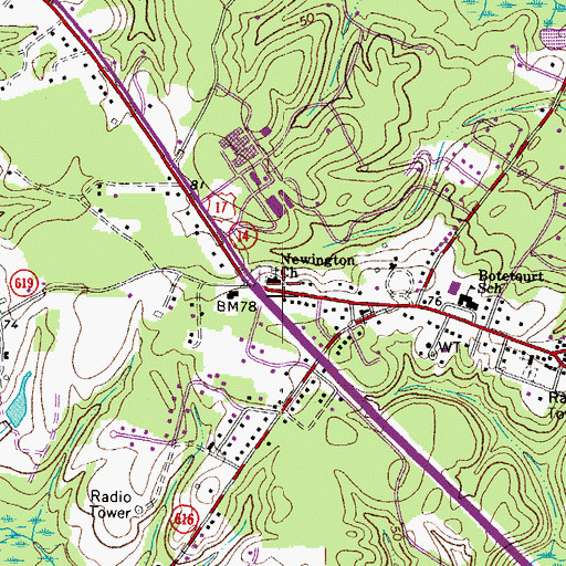 Topographic Map of Newington Church, VA