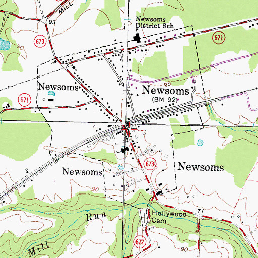 Topographic Map of Newsoms, VA