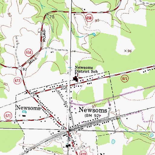 Topographic Map of Newsoms District School, VA