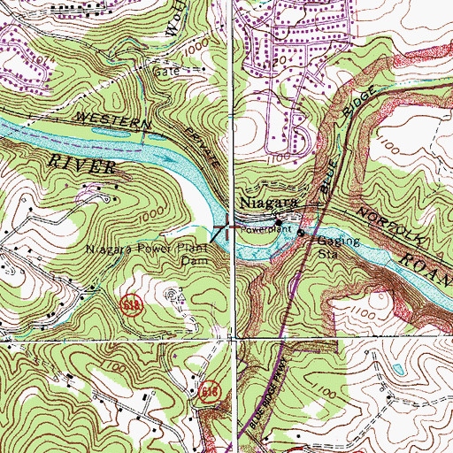 Topographic Map of Niagara Power Plant Dam, VA