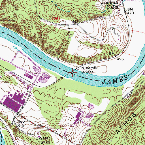 Topographic Map of Ninemile Bridge, VA