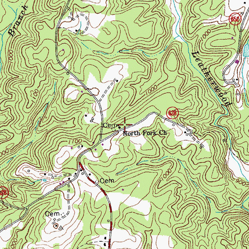 Topographic Map of North Fork Church, VA