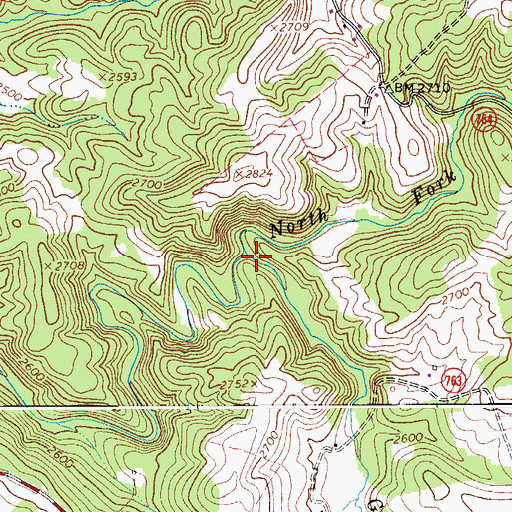 Topographic Map of North Fork Greasy Creek, VA