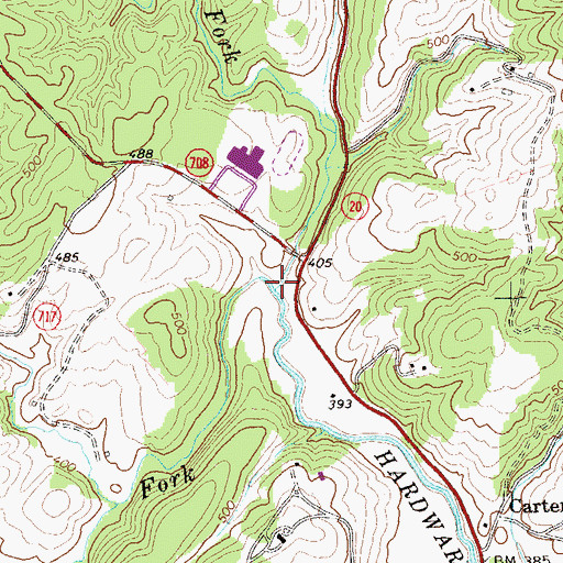 Topographic Map of North Fork Hardware River, VA