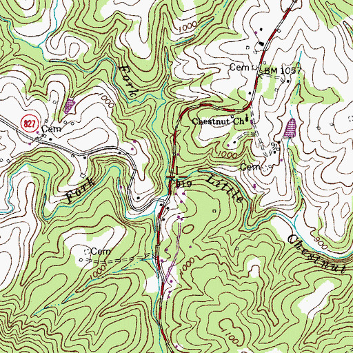 Topographic Map of North Fork Little Chestnut Creek, VA