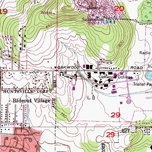Topographic Map of Oakwood College Academy, AL