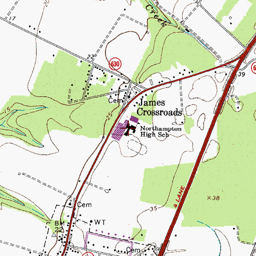 Topographic Map of Northampton High School, VA