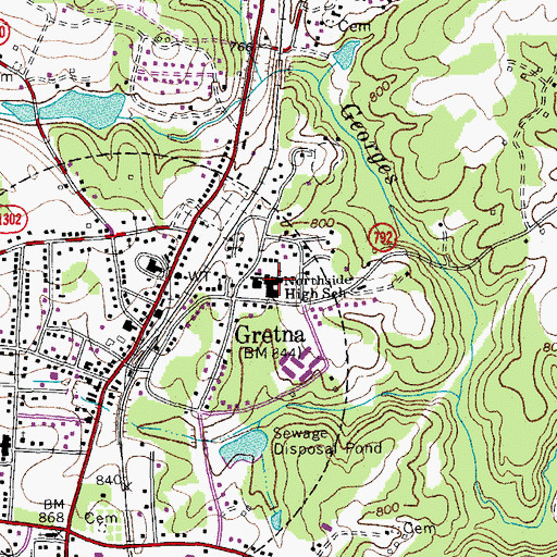 Topographic Map of Gretna Middle School, VA