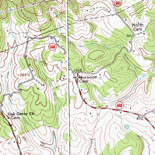 Topographic Map of Norwood Cemetery, VA