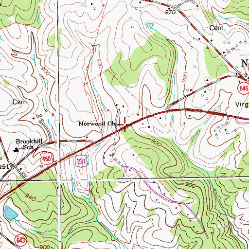 Topographic Map of Norwood Church, VA