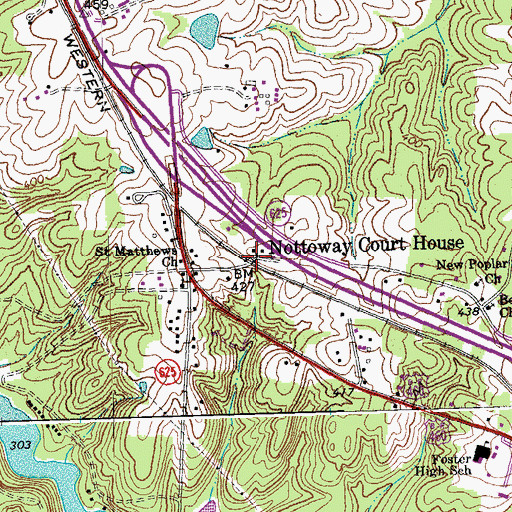 Topographic Map of Nottoway Court House, VA