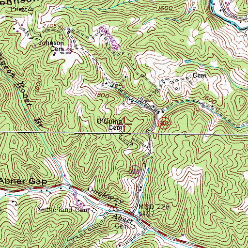 Topographic Map of O'Quinn Cemetery, VA