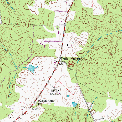Topographic Map of Oak Forest, VA