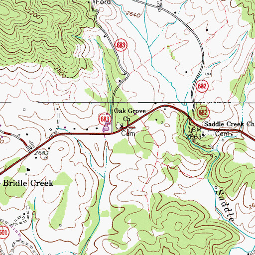 Topographic Map of Oak Grove Church, VA