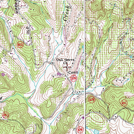 Topographic Map of Oak Grove Church, VA