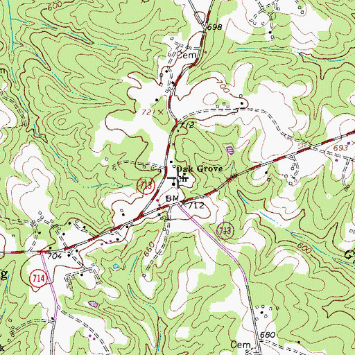 Topographic Map of Oak Grove Church, VA
